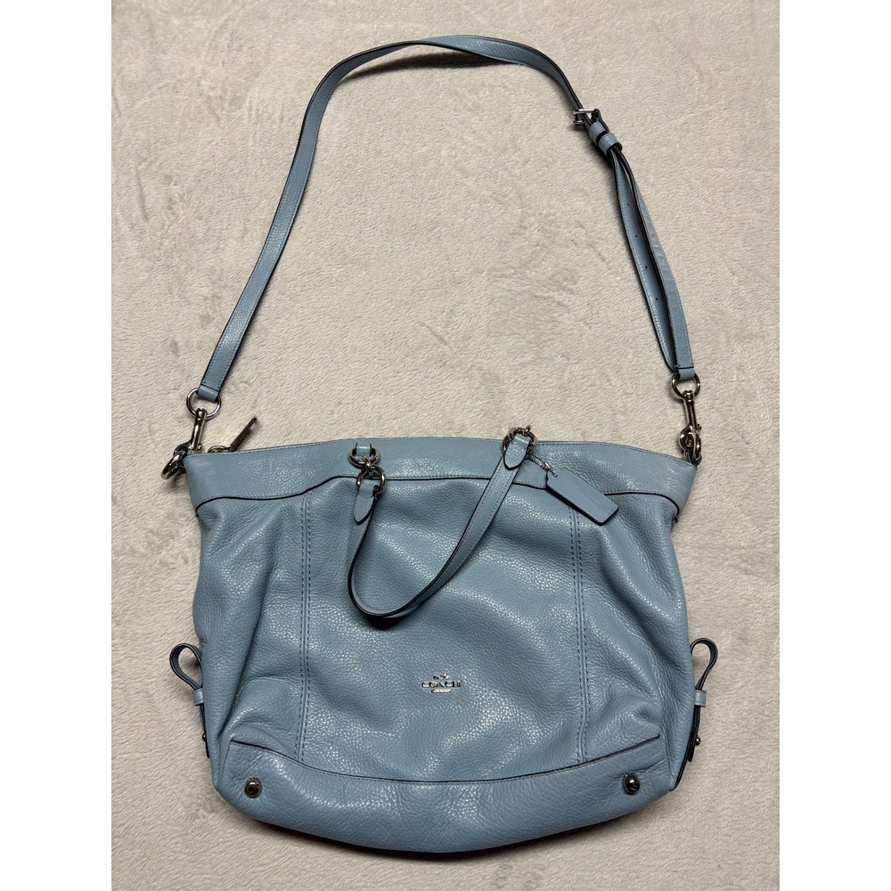 COACH‎ LENOX Pebble Leather BLUE Crossbody Satchel Handbag Purse